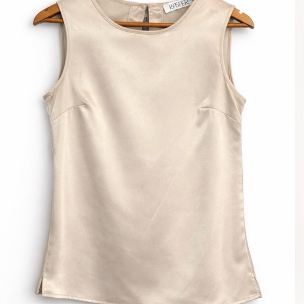 Kasper Satin Shell Top Sleeveless Champagne Cream XS